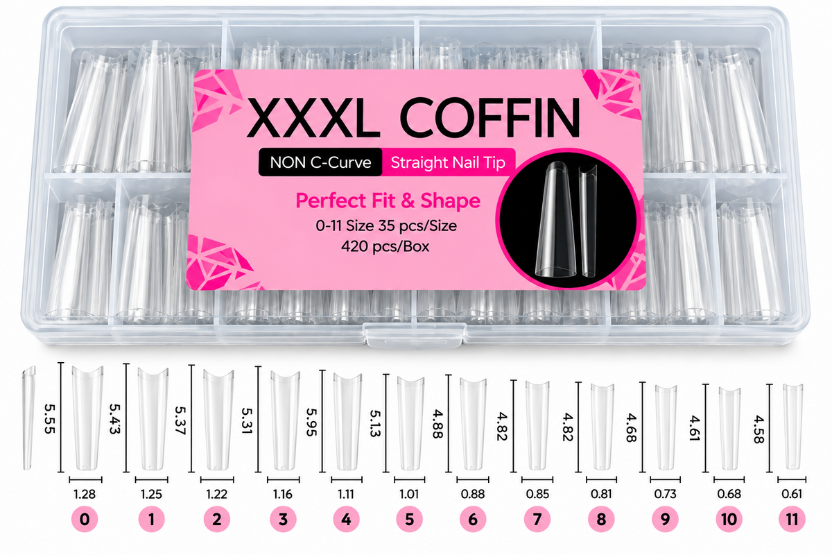 XXL & XXXL Clear Straight Nail Tips – Coffin & Square