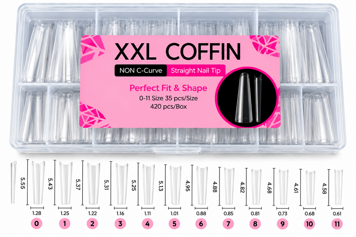 XXL & XXXL Clear Straight Nail Tips – Coffin & Square