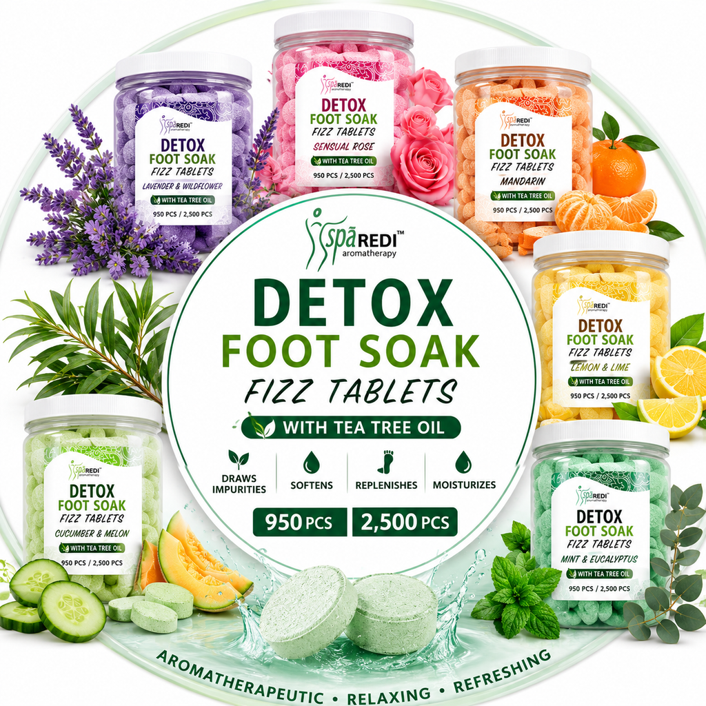 SPA REDI - Detox Foot Soak Fizz Tablets for Pedicure - Foot Bath with Tea Tree Oil, Aromatherapeutic, Draws Impurities, Softens, Replenishes and Moisturizes