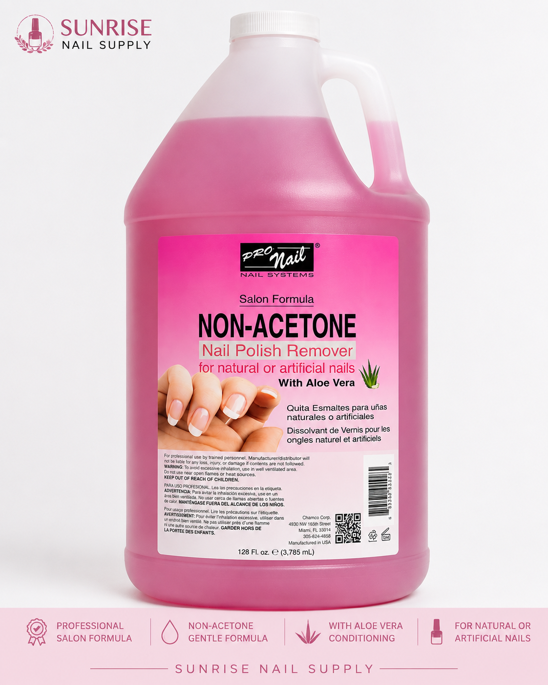 Pro Nail Non-Acetone Nail Polish Remover with Aloe Vera – 1 Gallon (128 fl oz / 3.785 L)