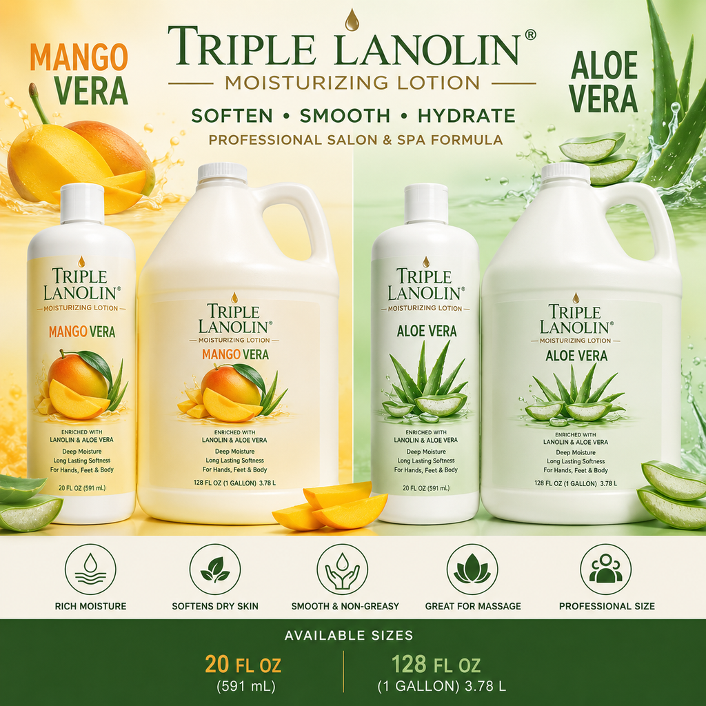 Triple Lanolin Moisturizing Lotion – 20 fl oz & 128 fl oz – Choose Mango Vera or Aloe Vera