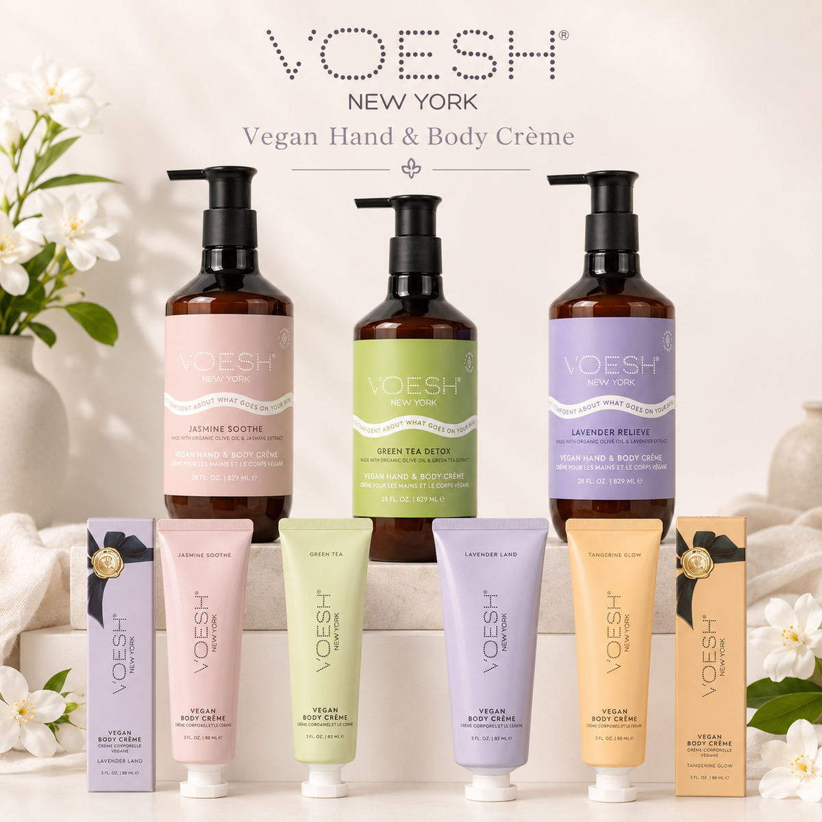 VOESH Vegan Hand & Body Crème – Hydrating Shea Butter Lotion – 3 oz & 28 oz
