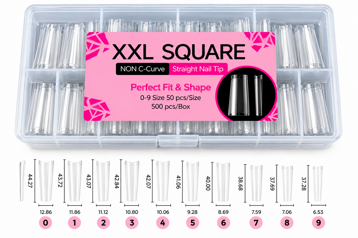 XXL & XXXL Clear Straight Nail Tips – Coffin & Square