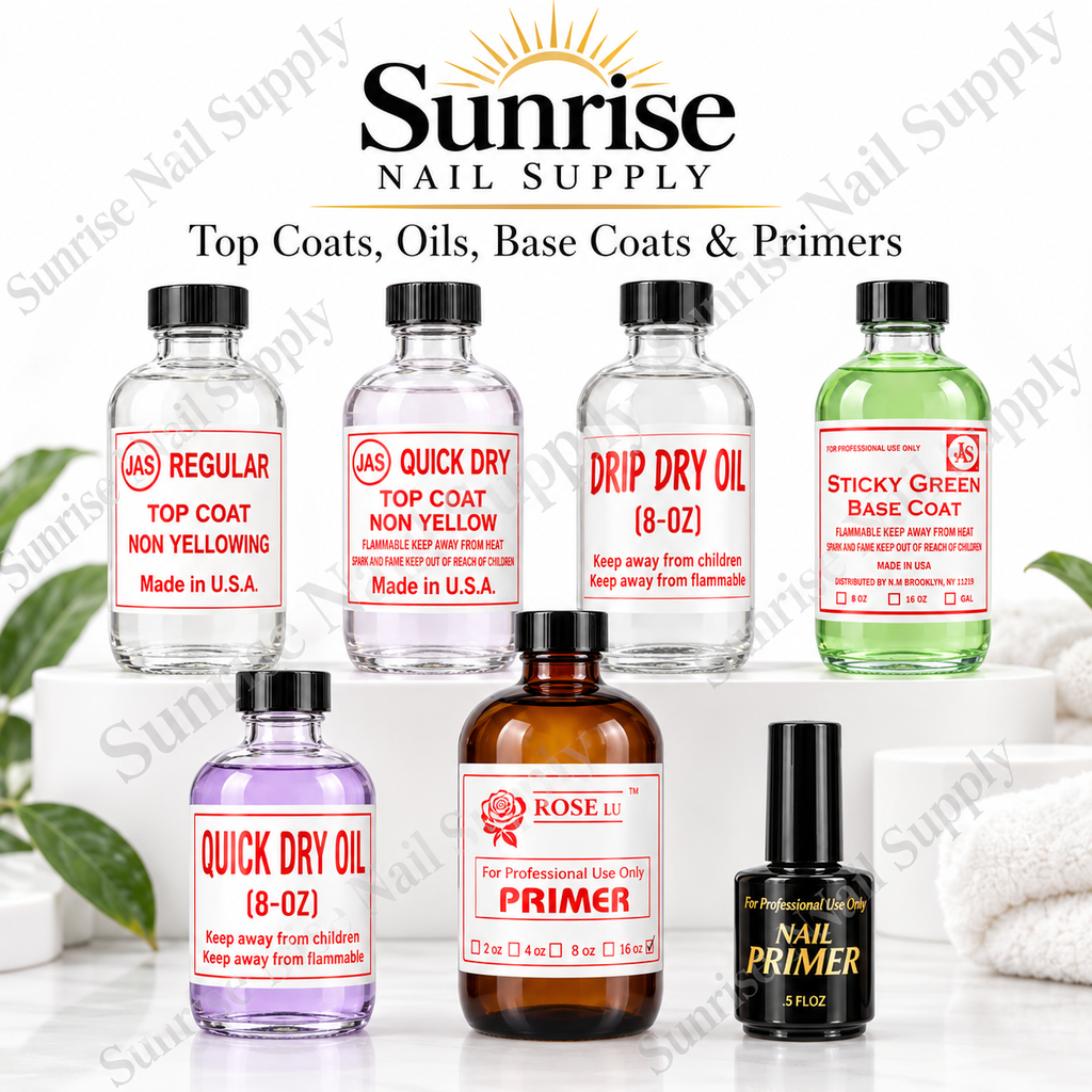 JAS Professional Nail Liquids – Top Coat, Base Coat & Drying Oils – 8 oz & 16 oz