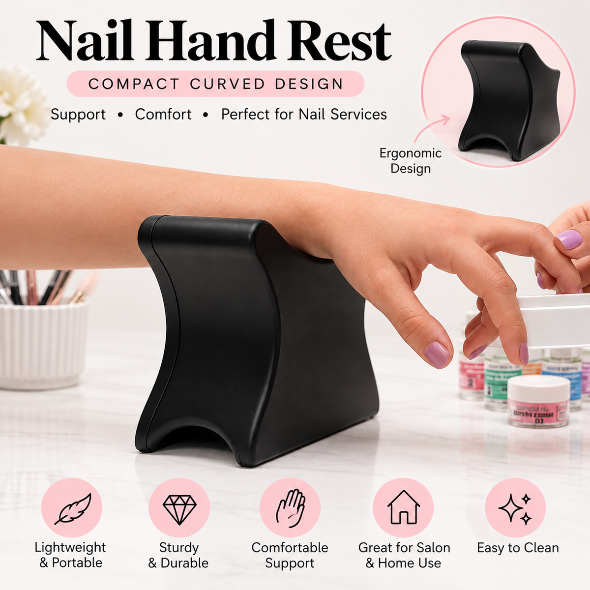 Manicure Hand Rest Cushion – Nail Arm Rest & Wrist Support for Nail Tables