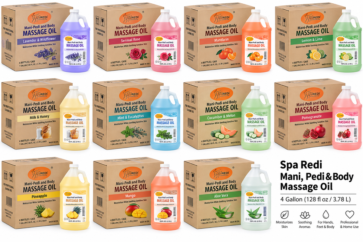 Spa Redi Mani, Pedi & Body Massage Oil – 1 Gallon (128 fl oz / 3.78 L)